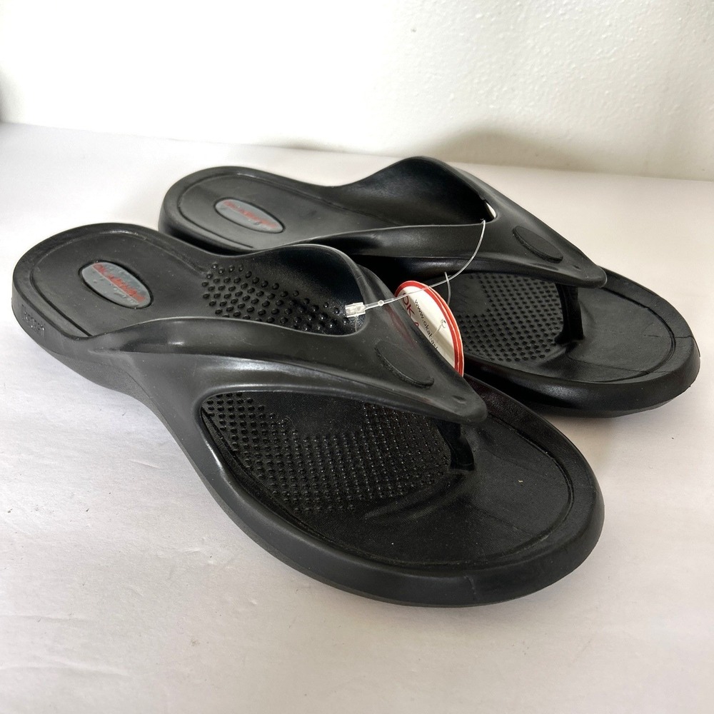 NWT Okabashi Sandals Sport Surf Flip Flops Black Beach Travel USA M 9-10 W 11-12